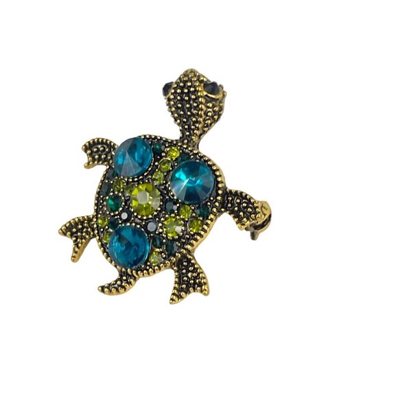 Vintage Turtle Brooch With Blue & Green Rhinestones - Picture 6 of 6